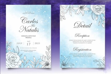 Beautiful floral wedding invitation template with hand drawn style