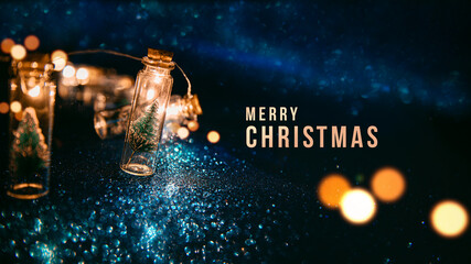 Wall Mural - merry christmas and happy new year concept, close up, elegant christmas tree in glass jar decoration
