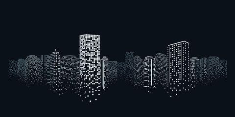 Wall Mural - Night city vector illustration. Dark urban scape. Night cityscape in flat style, abstract background.