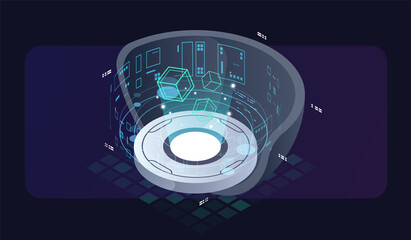 Wall Mural - Datacenter isometric vector illustration. information flow,digital science lab, data center server room isometric concept.