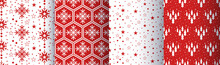 Christmas Geometry Seamless Pattern. Set Of Backgrounds. Red White Vector Illustration