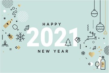 Sticker - Happy New Year 2021. Vector illustration concept for background, greeting card, website and mobile website banner, party invitation card, social media banner, marketing material.