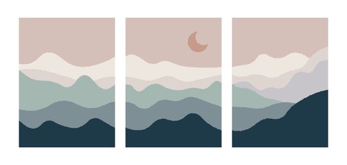 Wall Mural - abstract landscape collage. travel contemporary nature posters, mountain backgrounds art print. boho