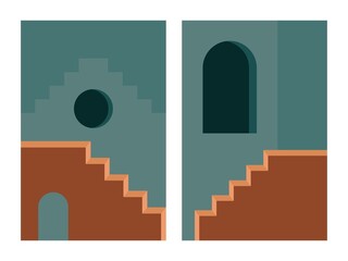 Wall Mural - abstract stairs posters. mid century boho architecture art print, wall decor social media stories co
