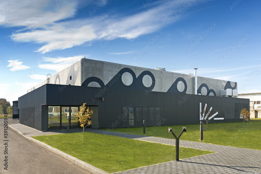 Modern Factory Outside With Rails Modern Factory Building Exterior Stock Photo | Adobe Stock