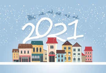 Wall Mural - 2021 horizontal english city calendar cozy city