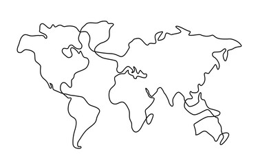 Hand drawn scribble line art world map isolated on whitebackground.