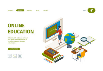 Wall Mural - online education landing. knowledge learning processes training processes distance courses student v