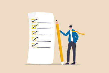 checklist for work completion, review plan, business strategy or todo list for responsibility and ac