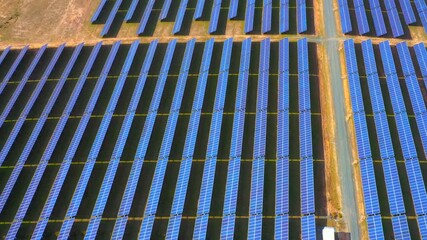 Wall Mural - aerial view shot of a large solar farm for renewable energy supply in canberra, australia