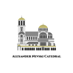 Wall Mural - Alexander Nevsky Cathedral, Sofia, Bulgaria. The Most impressive place of the city. Heritage for the city and a real architectural jewel. Great destination for tourist vacation. Flat cartoon vector