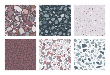 Wall Mural - terrazzo patterns. set of 6 seamless terrazzo texture patterns. colorful, trendy backgrounds. abstra