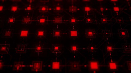 Poster - Processor or microchip and electronic signals on motherboard circuit. Animation. Abstract futuristic electronic circuit board with moving electrical signals.