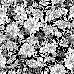 Wall Mural - floral hand drawn seamless pattern with flowers.