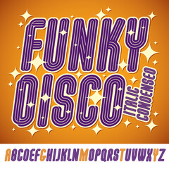 Poster - Vector funky italic capital alphabet letters collection with parallel stripes, can be used as logo design element for event companies.