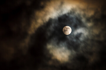 moon sky with clouds, full moon, czech republic