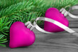 Christmas decoration two hearts close up