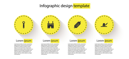 Canvas Print - Set Bottle opener, Lederhosen, Salami sausage and Oktoberfest hat. Business infographic template. Vector.