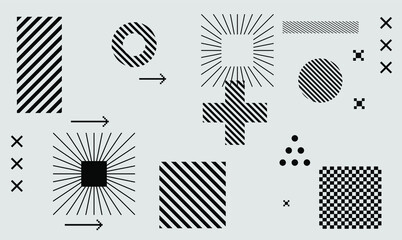 Poster - Bauhaus inspired graphic design collection with vector abstract elements, lines and bold geometric shapes, useful for poster art, front page design, wall decorative prints.
