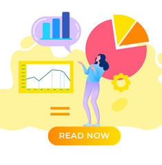 Fototapete - Woman is making a presentation of the analysis of the company, developing sales strategy and financial growth.Template for business planning. Data analysis vector illustration in cartoon style