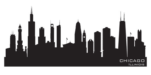 Fototapete - Chicago Illinois city skyline vector silhouette