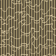 Festive Abstract Striped Olive Colored Vector Seamless Pattern. Vertical Stripes And Curly Ribbons On Green Background. Elegance Template For Design, Wallpaper, Textile, Ceramics.