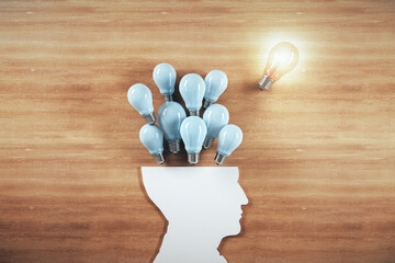 Poster - Paper businessman hand with many lightbulbs