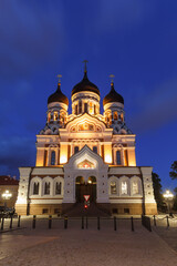 Wall Mural - Night view of of Alexander Nevsky Cathedral, Tallinn, Estonia