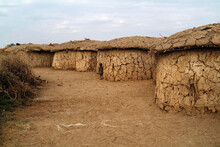 Mud Hut In Traditional Masai Village In Africa. Kenya. Masai Mara