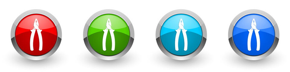 Poster - pliers tool, equipment silver metallic glossy icons, set of modern design buttons for web, internet 