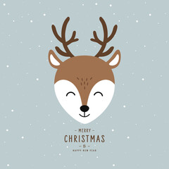 Poster - Christmas reindeer cute character vector snowy winter background