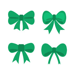 Set of green bows. Vector illustration on flat style isolated on white background