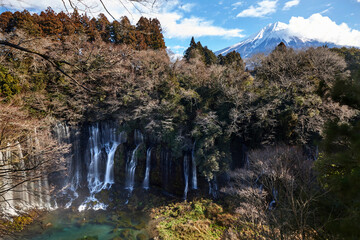 Sticker - 冬の白糸の滝と富士山