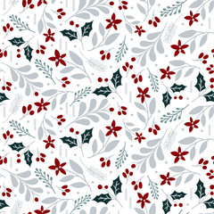 Wall Mural - winter seamless pattern with leaves and branches. vector illustrations