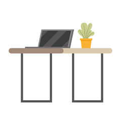 Sticker - laptop and plant inside pot on desk vector design