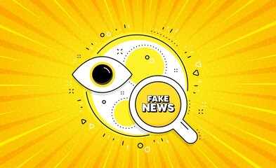 Poster - Fake news symbol. Yellow vector button with search glass. Media newspaper sign. Daily information. Fake news line icon. Abstract yellow background. Vector