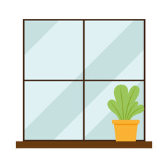 Canvas Print - plant inside pot at window vector design