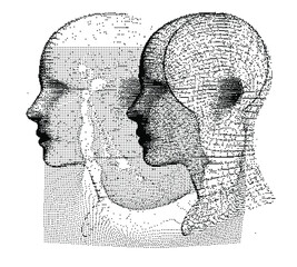 Aufkleber - Silhouette of a human head made of dots and particles. Concept of Artificial intelligence and Neural Network.