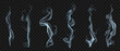 Set of several realistic transparent smoke or steam in white and gray colors, for use on dark background. Transparency only in vector format