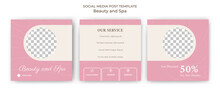 Editable Square Banner Template. Social Media Post Template Spa And Massage . Pink And Cream Color With Photo Collage. Usable For Social Media Feed Spa And Massage Services.