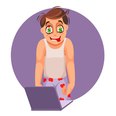 Sticker - Cartoon Color Character Person Male and Gambling Addiction Concept. Vector