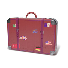 Sticker - Realistic Detailed 3d Vintage Travel Bag. Vector