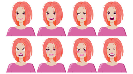 Poster - Cartoon Color Character Person and Womans Emotions Concept. Vector