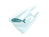 Fototapeta Las - Fish in plastic bag abstract illustration pollution problem flat vector illustration on white background