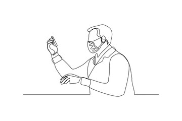 Wall Mural - continuous line drawing of male scientist analyze formula on laboratory tube. one line concept of me