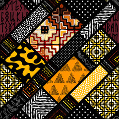 Fototapete - Seamless background pattern. Abstract ethnic tribal patternin patchwork style. Vector image
