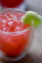 Close Up Of Watermelon And Cucumber Punch With Ice Cubes