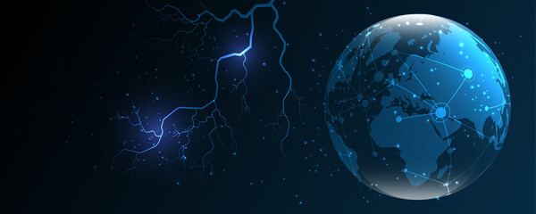 Wall Mural - global network connection world map abstract technology background global business innovation concep