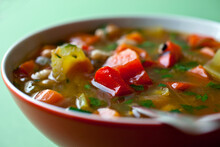 Close Up Of Spring Soup With Vegetables