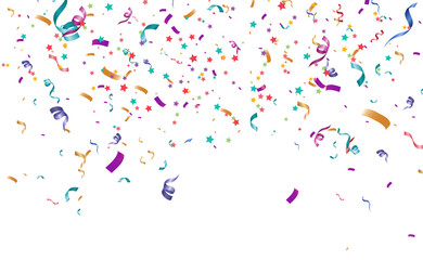Poster - Lots of colorful tiny confetti and ribbons on transparent background. Festive event and party. Multicolor background.Colorful bright confetti isolated on transparent background